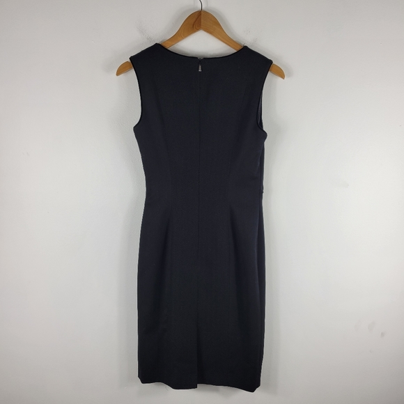Escada Sport Wool Ruched Twist Front Overlay Herringbone Sleeveless Sheath Dress - Picture 7 of 14